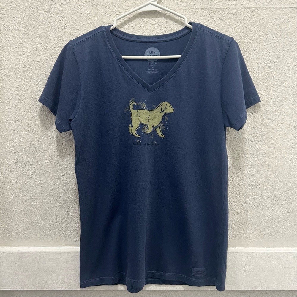 Life is Good Crusher Tee Golden Retriever "Life is Golden" Size M